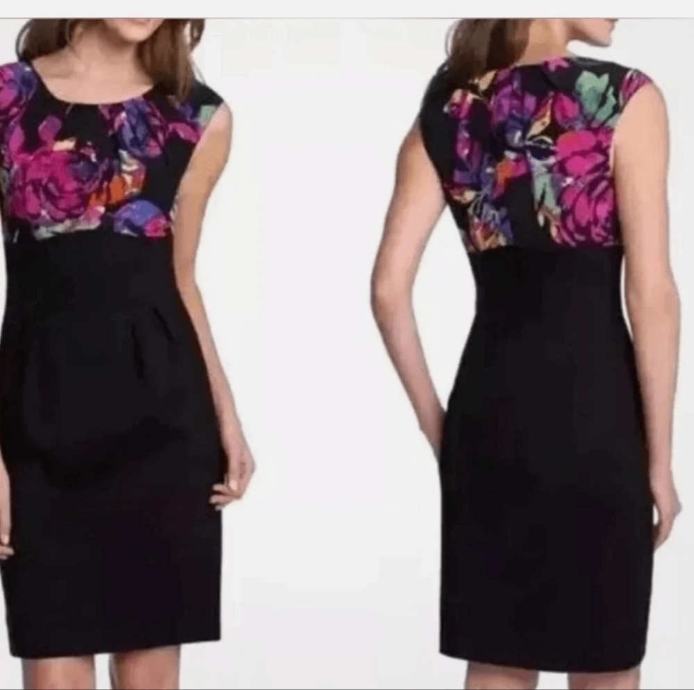 Trina Turk Silk Blend Floral Black Lace Underlay Dress Size 12